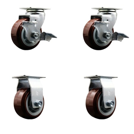 Service Caster 4 Inch Poly on Polyolefin Caster Set with Roller Bearings 2 Brakes 2 Rigid SCC SCC-20S420-PPUR-TLB-2-R-2